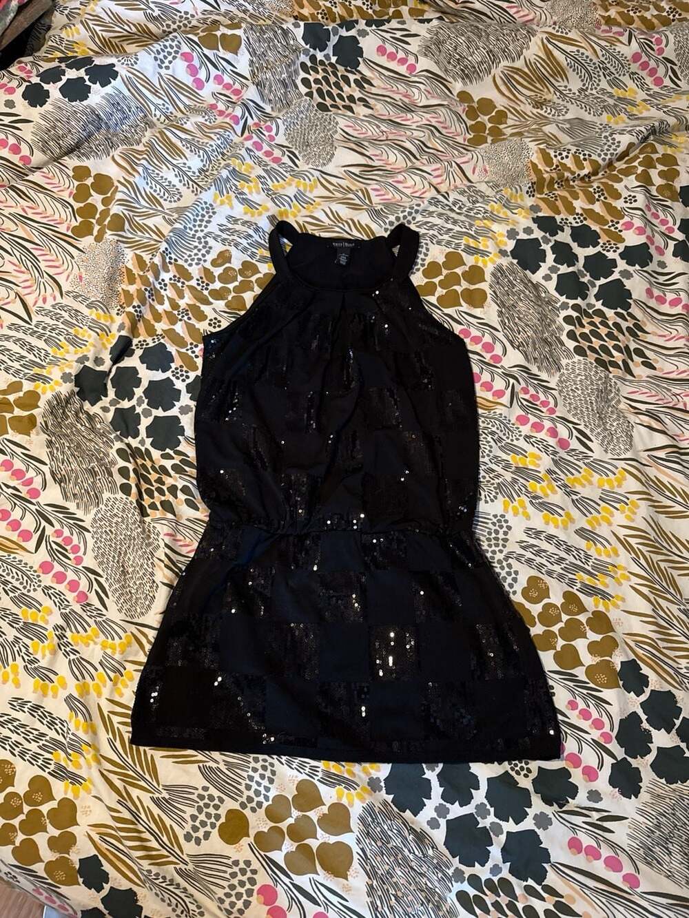 White House Black Market Sequin Check Halter Neck Dress